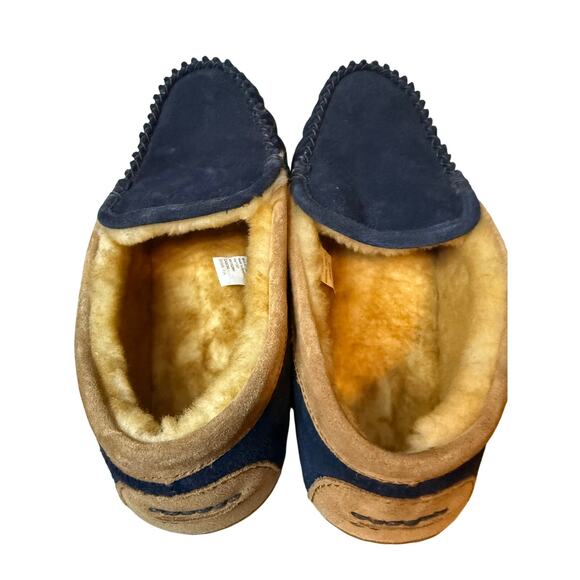L.L.Bean Wicked Good Venetian Slippers Mens Sz 11 Navy/Saddle Suede Fur Moccasin main image 3